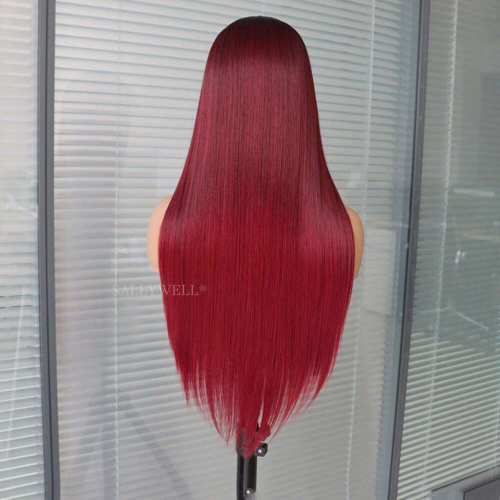 13x4 Bury Straight Lace Front 3T Color With Natural Hairline Heat Resistant Fiber Hair Synthetic Wig Pre Plucked