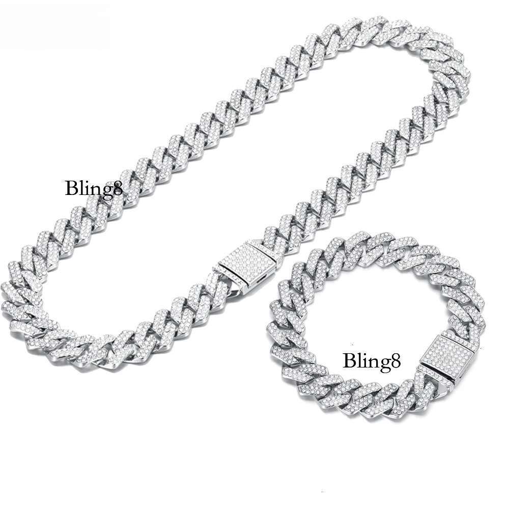 Necklace+Bracelet k Chain Hip Hop Men Necklace 14mm iced out p chain 2 Row Rhie Paved Miami Rhombus Cuban