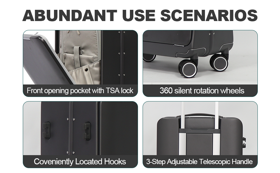 Carry On Suitcase with TSA Lock, 20-Inch Grey White Silver PC Front-Opening Luggage for Personal Travel and Business Luggage