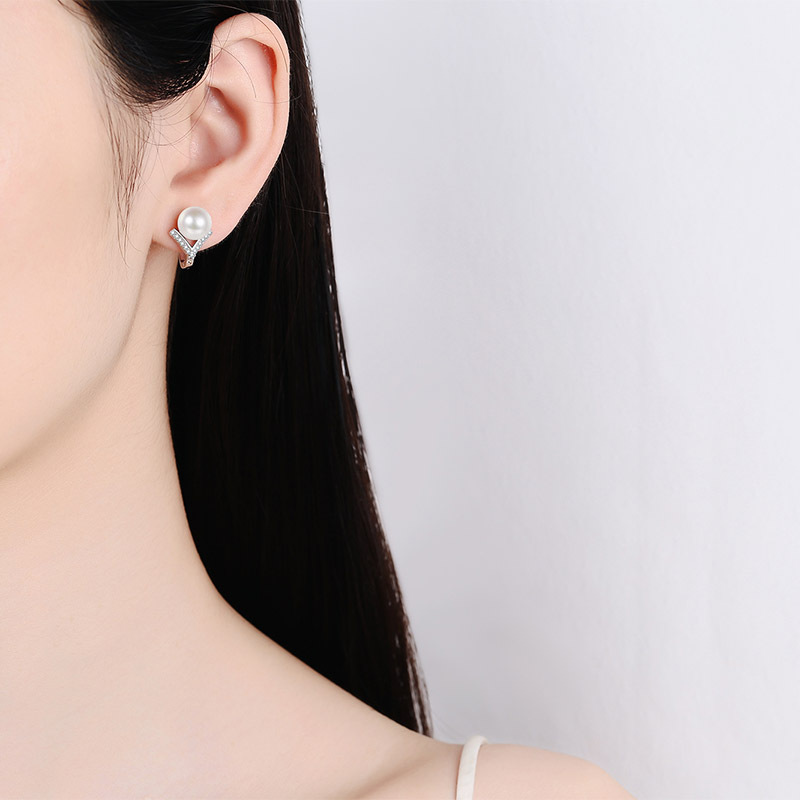 Women's Sterling Silver Jewelry: Luxury 925 Ear Studs Featuring Real Pearls & Mois