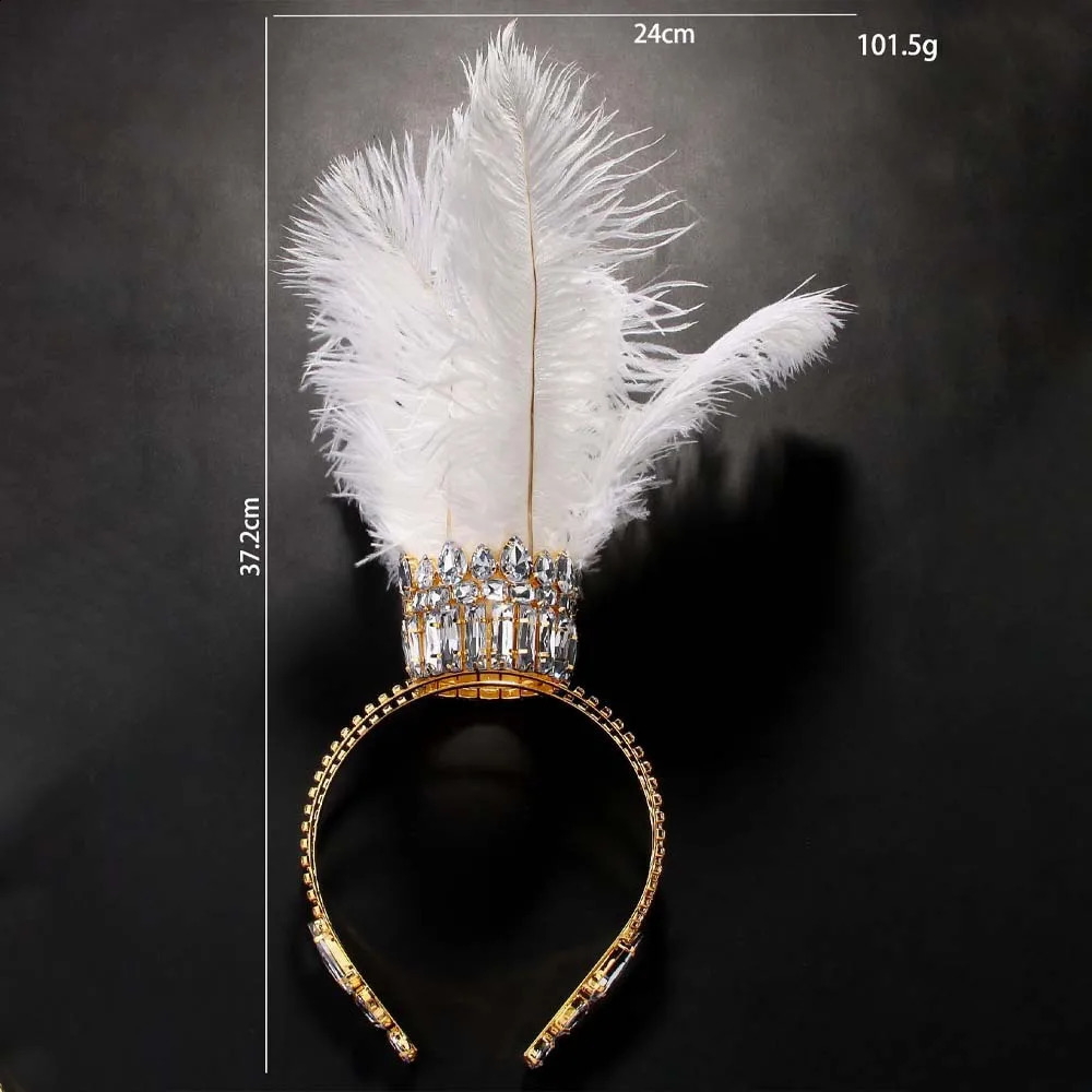 Elegant White Feather Crown Tiara Drag Queen Performance Accessories Oversize Headband Rhinestone Headpiece Jewelry Cosplay Gift 250530