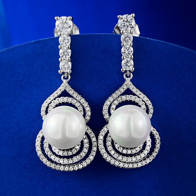 Chic Designer S925 Sterling Silver Gourd Studs Enhanced by Stunning Fake Pearl Accents