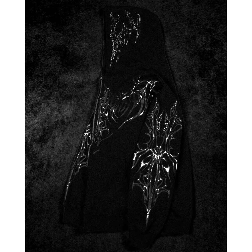 2000s Breathedivinity Gothic Style Pattern Hoodie Oversized Popular Sweatshirts Dark Textured Cool Print Man Coat Jacket