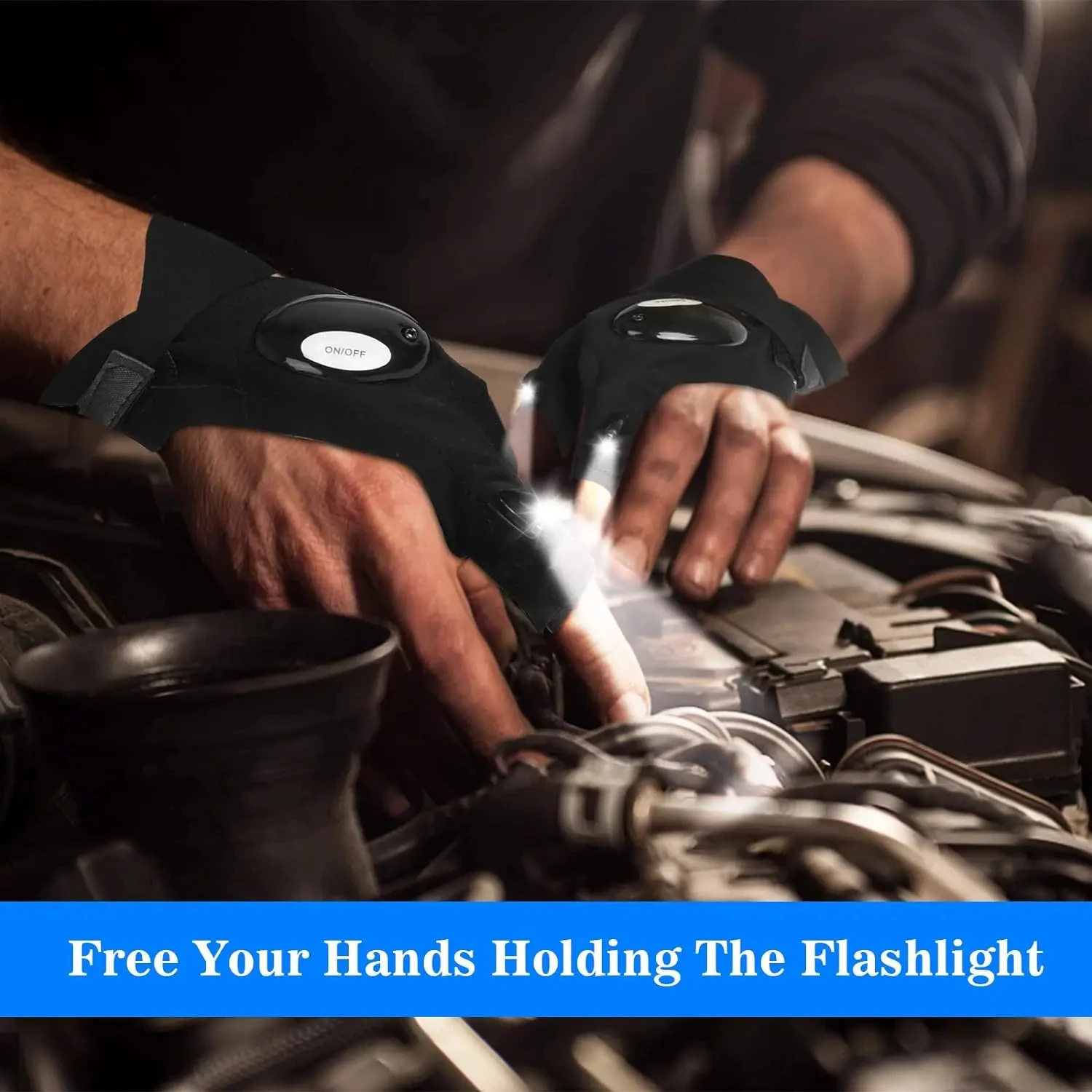 LED Flashlight Gloves Hands Free Half Finger Lighted Gloves for Running Camping Hiking Repairing Half-Finger Gloves with LED Light Glow Fishing Gloves