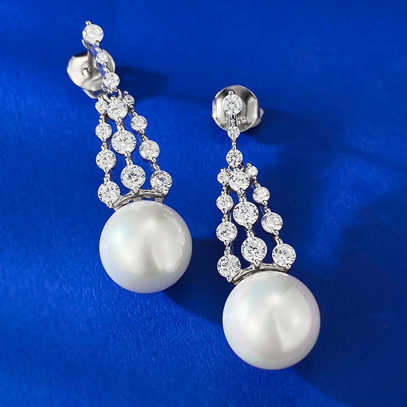 2025 New S925 Sterling Silver Dazzling Tassel Pearl Earrings with Zirconia for a Unique, Elegant Look