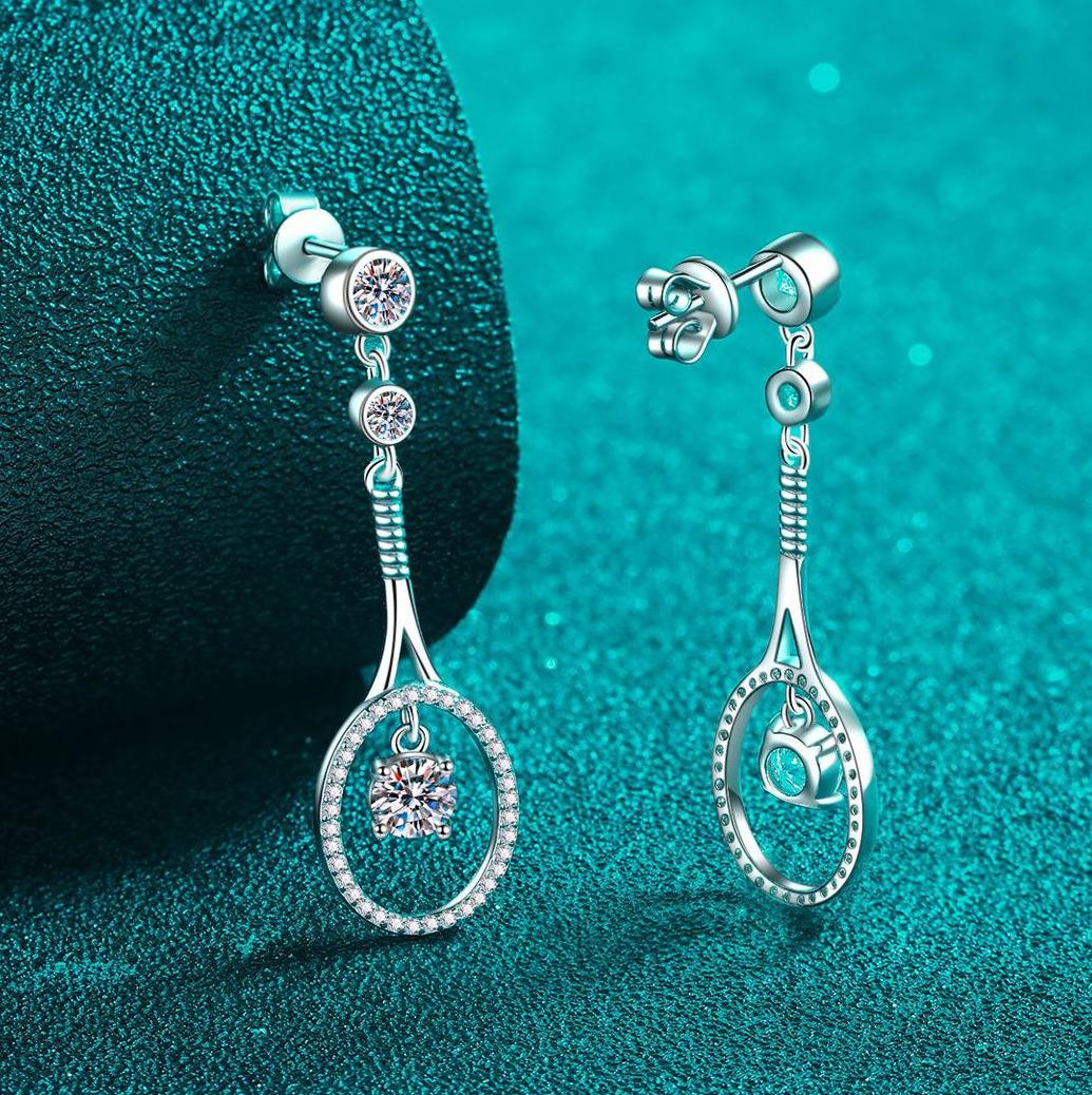 925 Sterling Silver PT950 Plated Moissanite Long Tassel Drop Earrings with Luxury Design