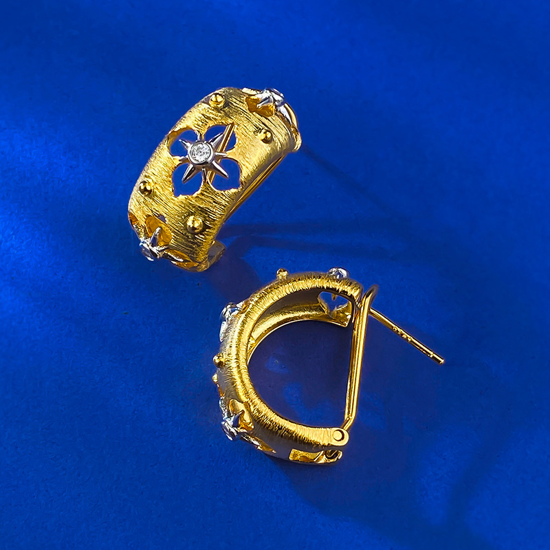 New Italian Handcrafted Gold Filigree Earrings with Floral Design for Women