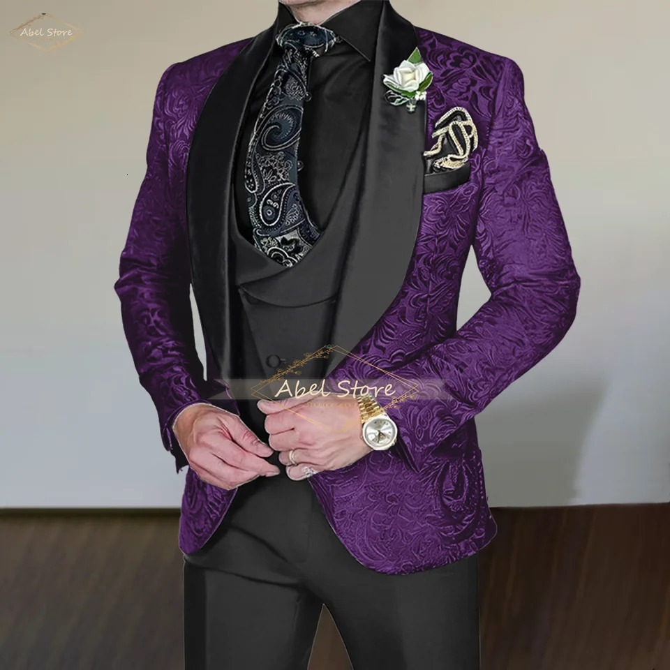 Mens Jacquard Suit 3 Piece Suit Formal Suit Wedding Groom Tuxedo Ball Gown Slim Fit Elegant Fashion Suit 250517