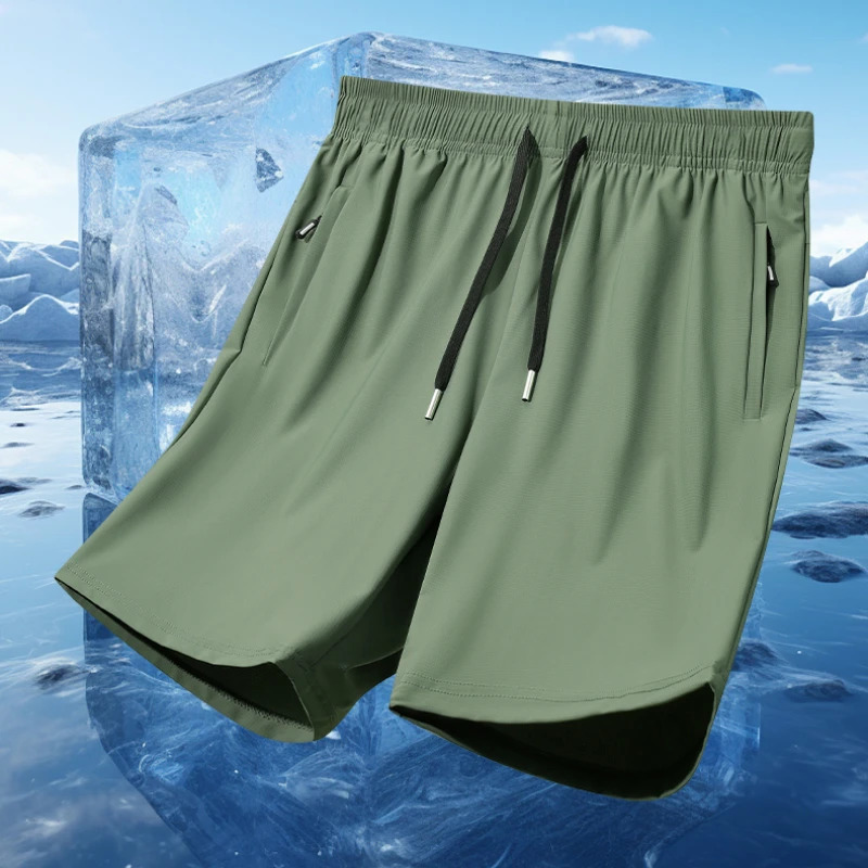 Mens beach shorts ice silk sports five quarter pants summer thin fit solid color versatile fitness running training pants 250519