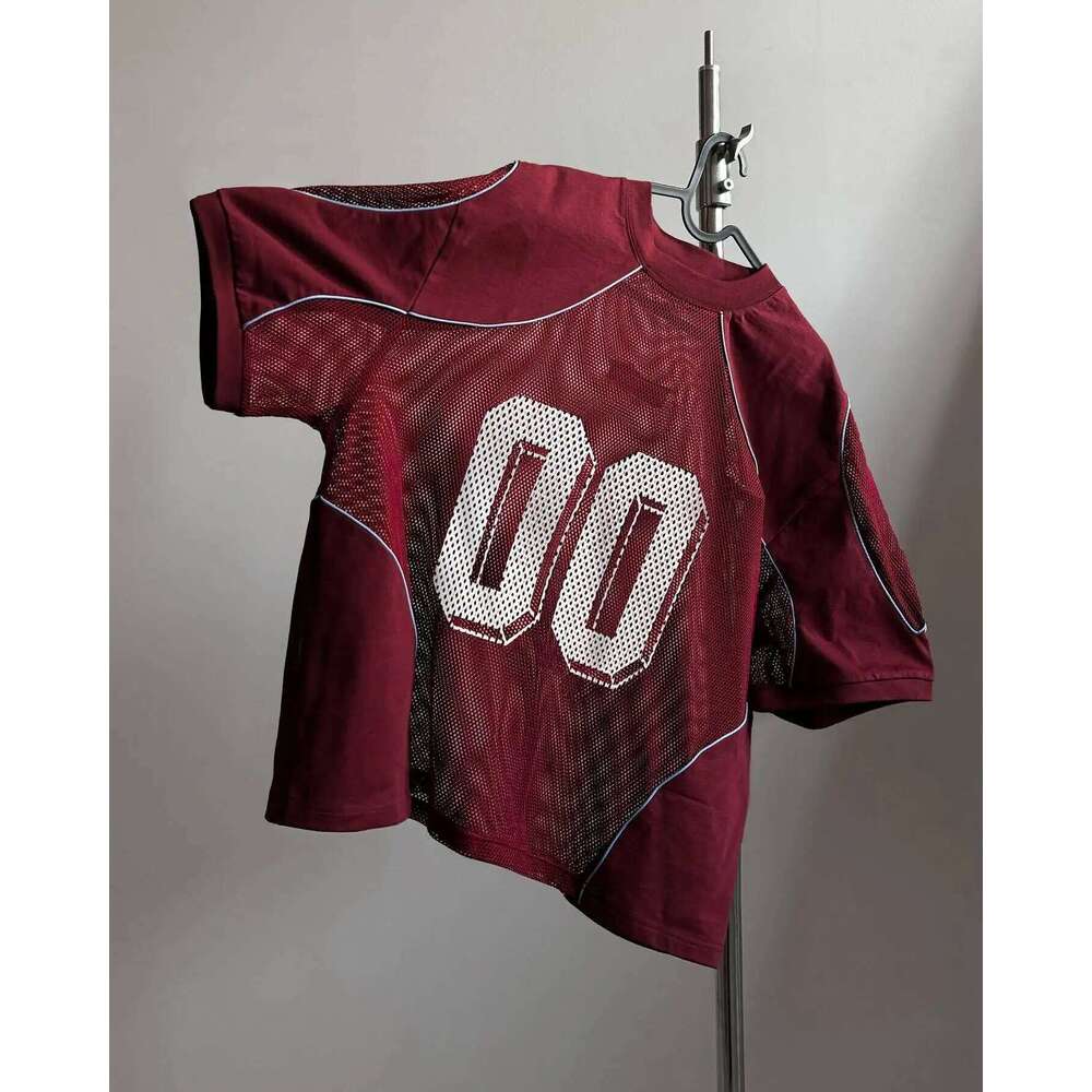 Summer European/American Fashion Mesh Patchwork Loose Top for Men Digital Pattern Printed Breathable Sportswear Couple Jersey
