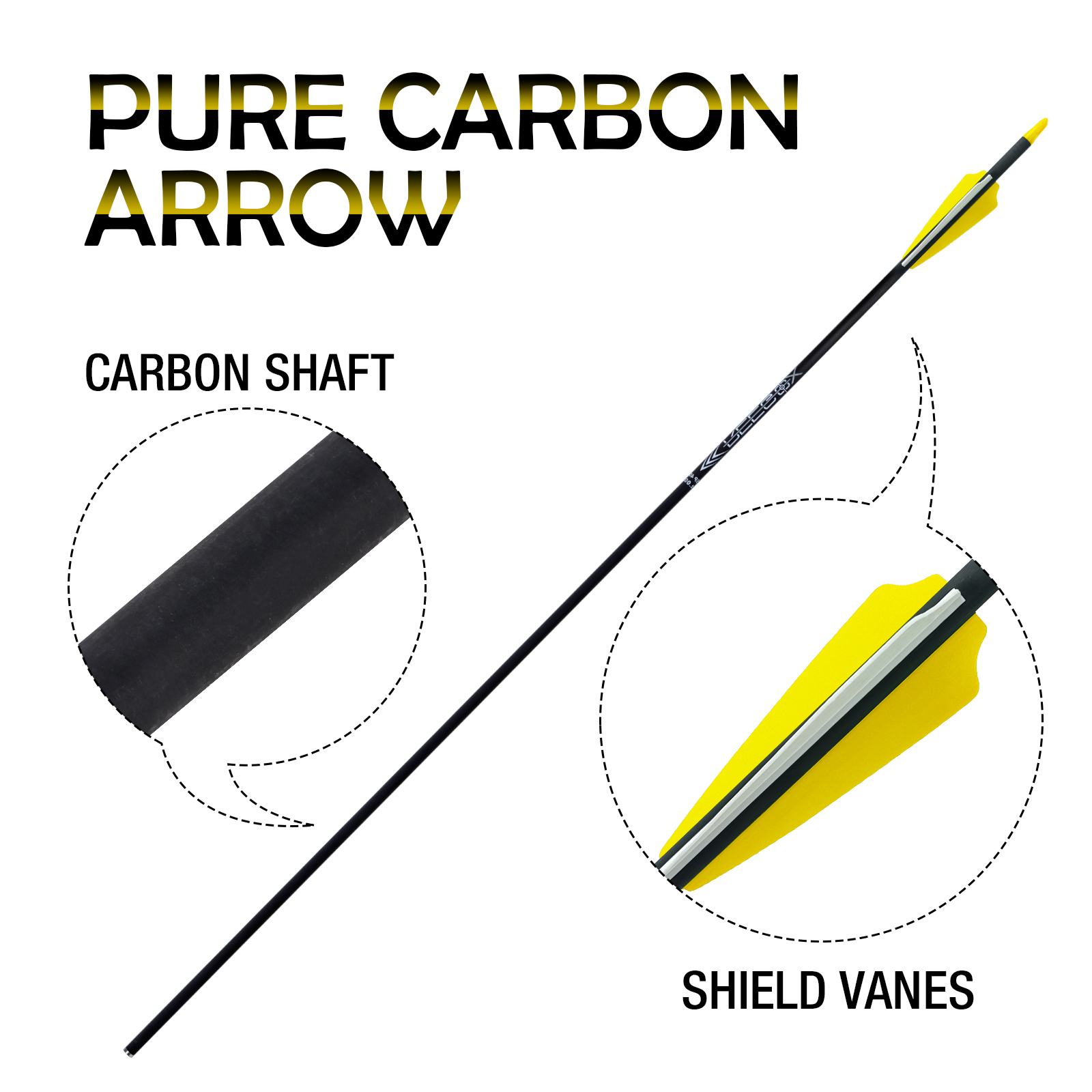 Spine250-600 Archery Targeting Arrows without Arrowheads 31inch Arrows 6.2mm Carbon Hunting Arrows Training Arrows for Recurve Bow & Compound Bow (12P