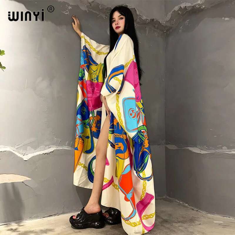 WINYI kimono Africa summer boho print cover-up long elegant coat beach outfits for women maxi dress