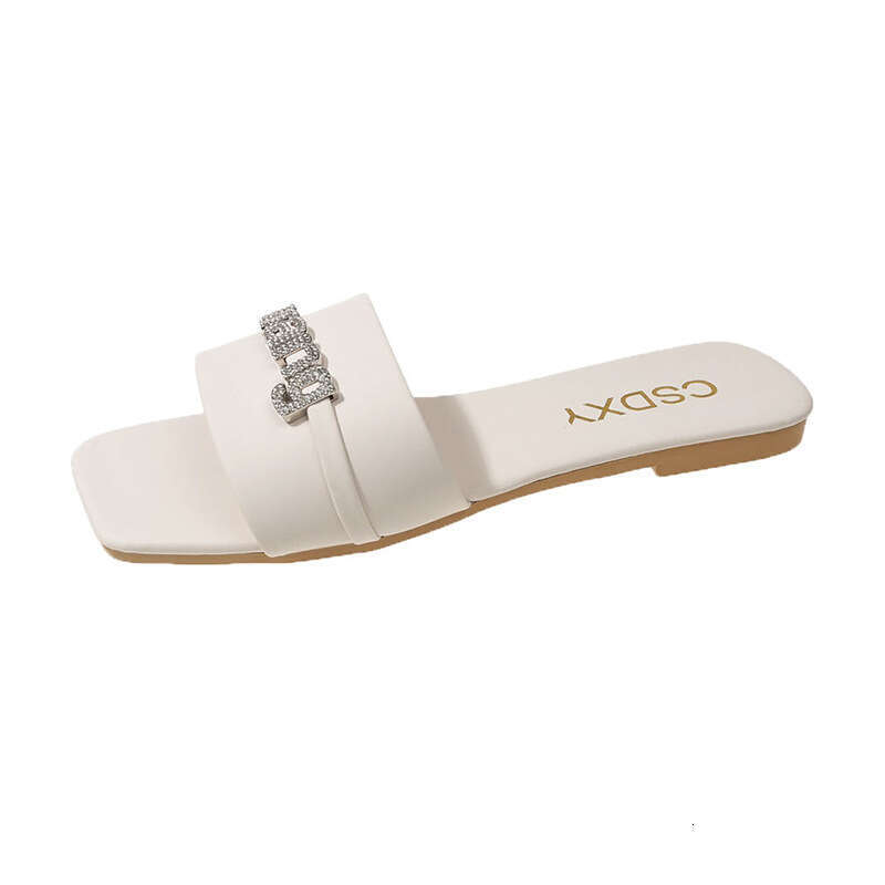 Wholesale Plus Size Super Sparkling Rhinestone Letter Flat Slippers 2025 Outdoor Fashion Outdoor Wear Beach Sandals Comfortable Wear-resistant Slipper