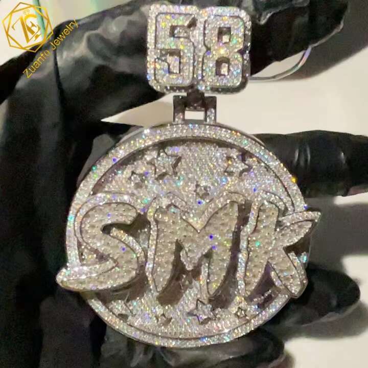 High-End Custom 925 Sterling Silver Hip Hop Jewelry Sparkle Iced Out Baguette Moissanite Letter Name Pendant