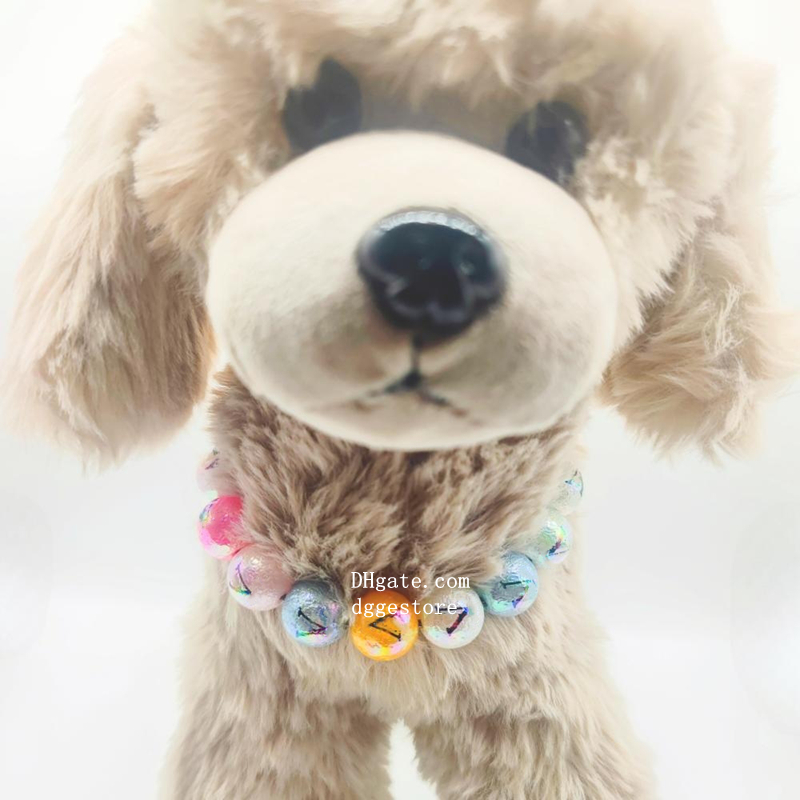 free shipping Designer Pet Collar for Small Dogs Beaded Silicone Dog NecklaceLetter Pattern Handmade Pretty Pearls Perla (Colorful) B281