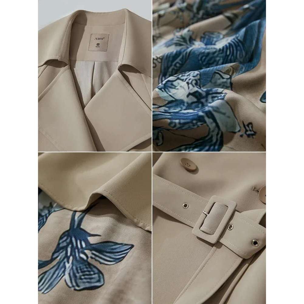 Amii Minimalist Spring Women's Clothing Long Belt Loose Printing Trench Coat Splicing Fashion Elegant Commuter Jacket 12551006