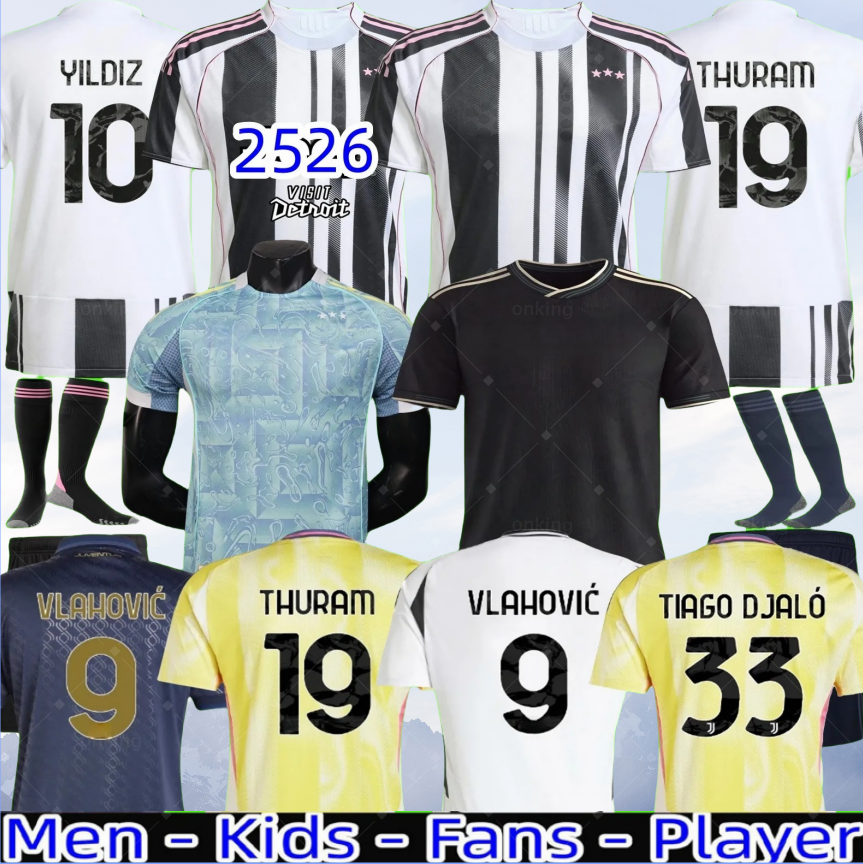 24 25 26 juve Soccer Jerseys VLAHOVIC Yildiz McKENNIE 2025 2026 Thuram Kalulu Gatti Cambiaso Danilo fans player Kits Mens Kids BREMER Douglas Luiz Maglia