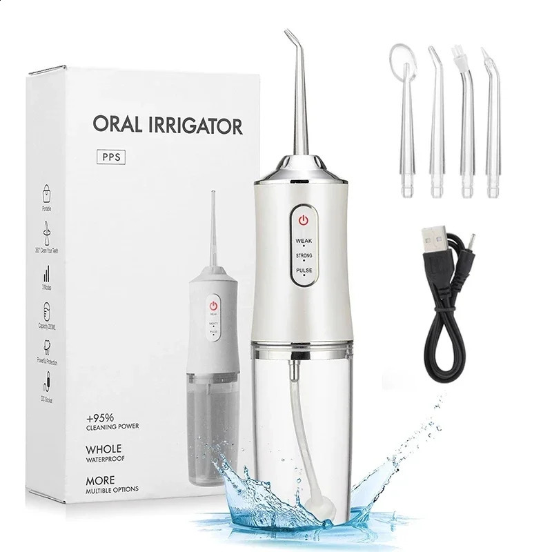 Oral Irrigator 4 Jets 3 Mode USB Rechargeable Water Flosser Portable Dental Water Jet Waterproof Irrigator Dental Teeth Cleaner 250520
