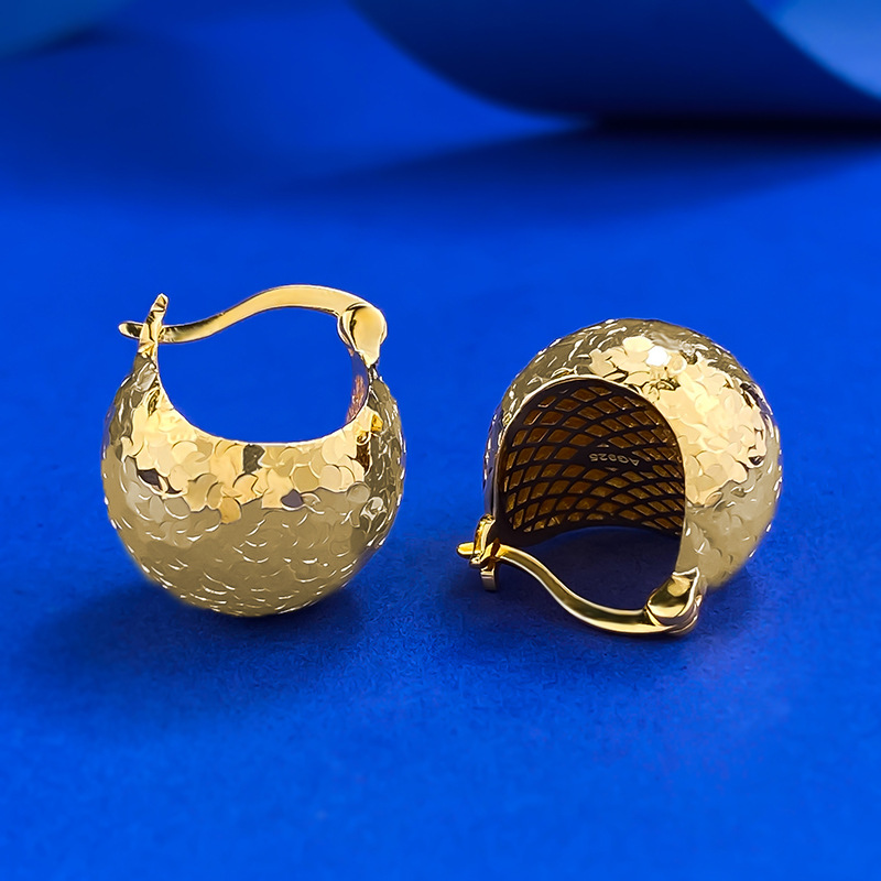 S925 Sterling Silver Hammered Finish Ball Earrings, Elegant and Modern Design, Perfect for Daily Wear and Special Occasions