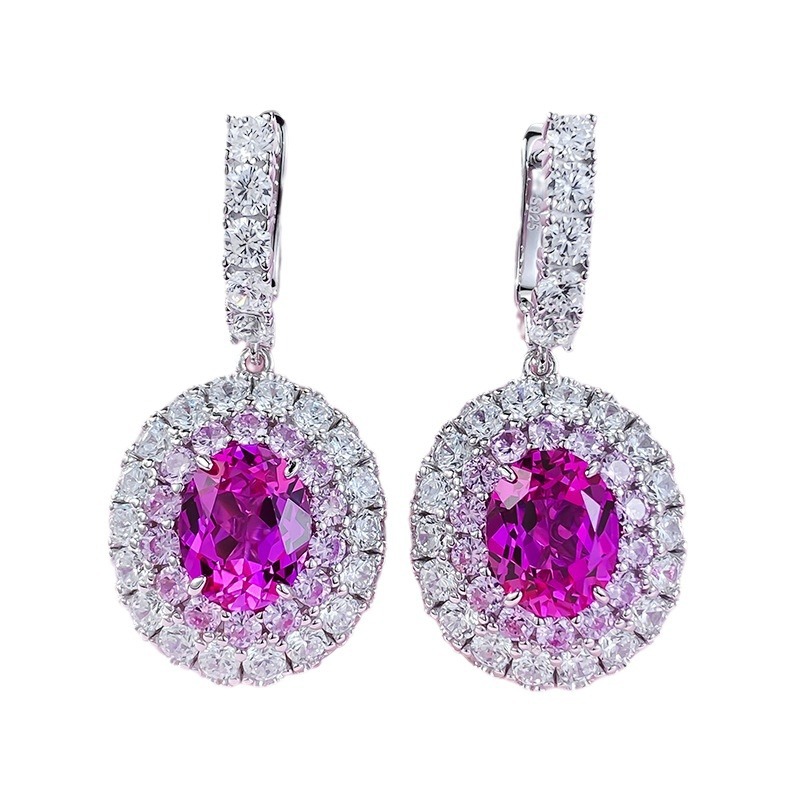 Elegant S925 Silver Pink Sapphire Earrings - Oval Gemstone Drop Earrings for Women | Stylish Fashion Jewelry Wholesale