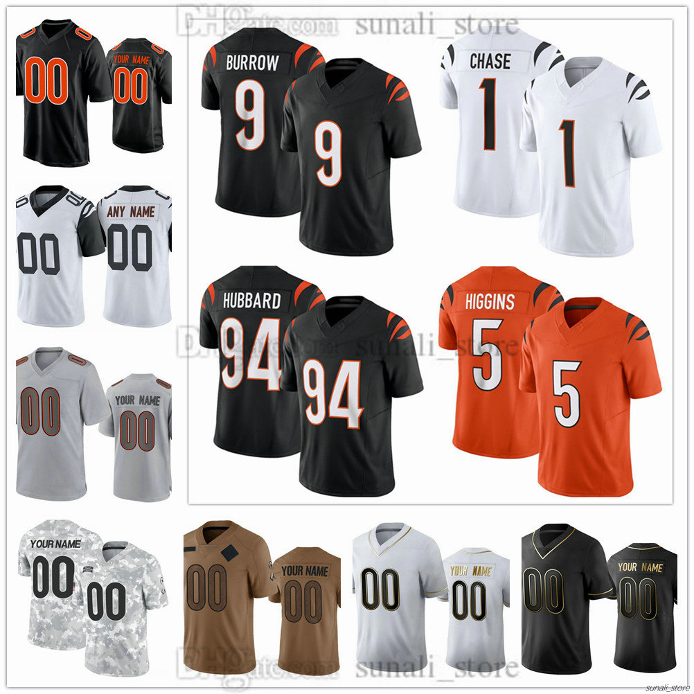 1 Ja'Marr Chase Jersey 2025 Men's Football 9 Joe Burrow 94 Sam Hubbard 5 Tee Higgins 2 Evan McPherson 30 Brown 91 Trey Hendrickson 42 Oren Burks 88 Mike Gesicki All Stitched