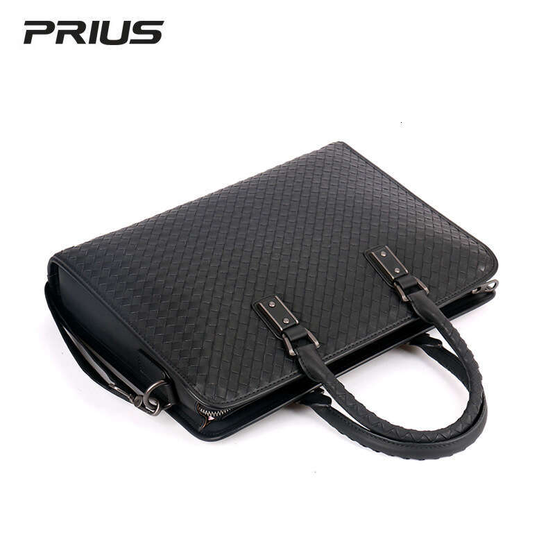 oil wax leather woven men's business briefcase, minimalist computer bag, single shoulder crossbody bag