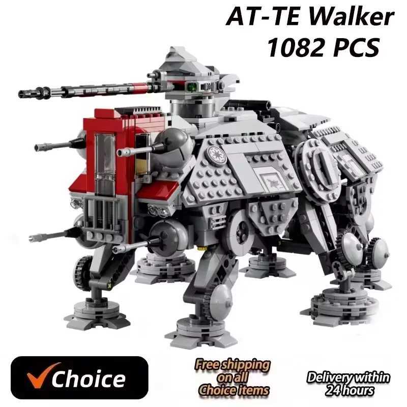 Free shipping 1082PCS Compatible At-te Walker All hine with 9 Mini Figures Terrain Actuator Model Building Blocks 75337 Kit Bricks Toy Gift