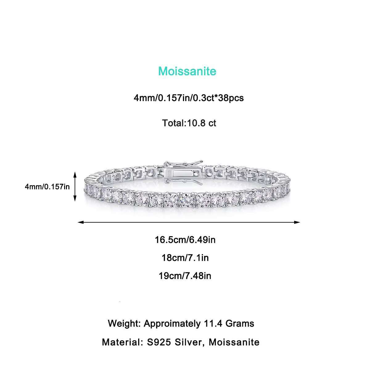 30-Point Moissanite Bracelet with Hip Hop Style Rhodium Silver 925 Tennis Chain Christmas Bracelet Wholesale