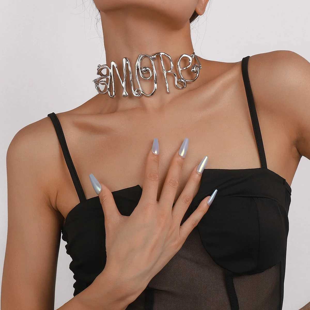 Articles Exaggerated Letter Woman Hip Hop Choker Neckle Party Jewelry L250520