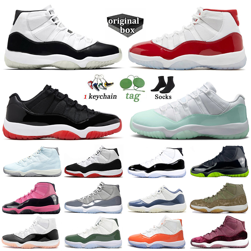 With Box OG 11s Basketball Shoes 11 Low Bred High Cherry Cool Grey Black Pink Gamma Blue Jubilee 25th Anniversary Space Jam Mens Women Sneakers Trainers