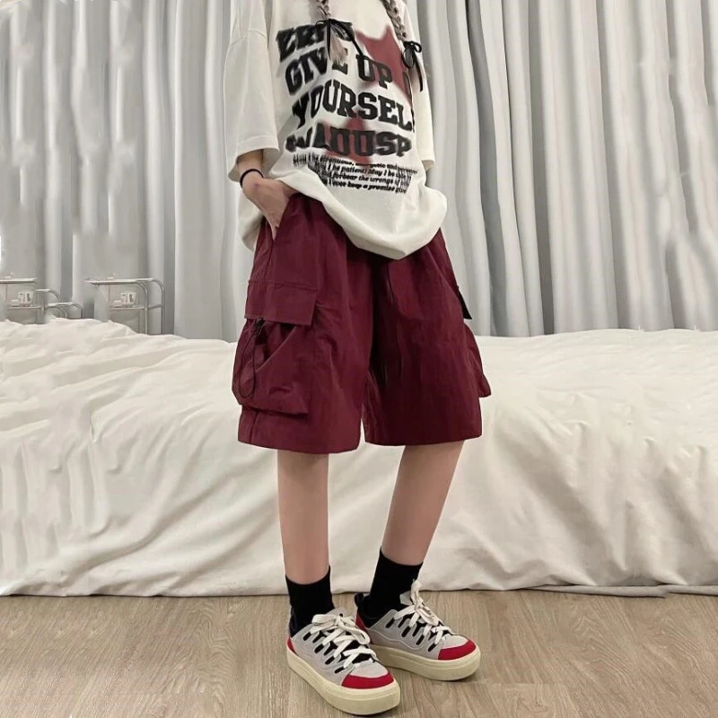 Mens Fashion Elastic Waist Pocket Ice Silk Sports Casual Loose Five-part Shorts 250519