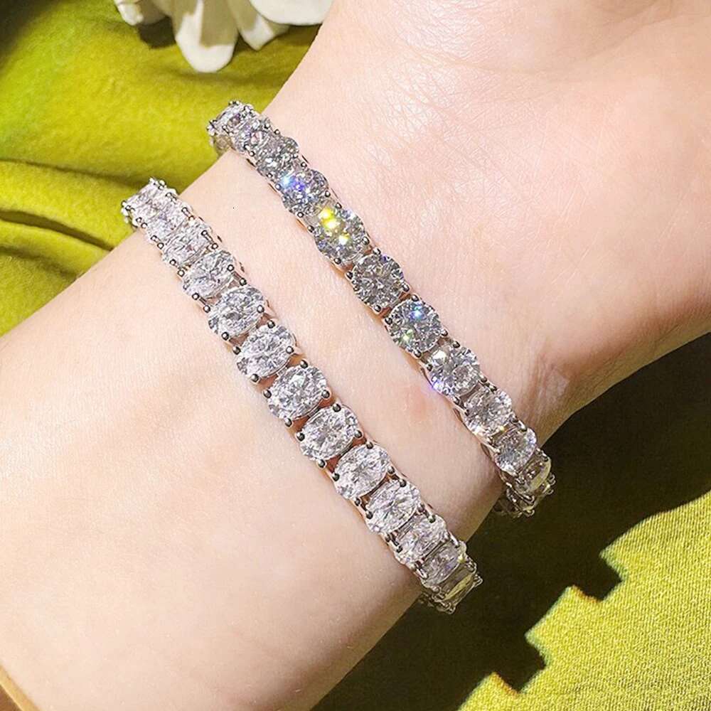 4*6mm 0.5CT Oval Cut Full Moissanite Tennis Bracelet for Women 925 Sterling Silver Sparkling Oval Diamond Bracelets Jewelry Gift