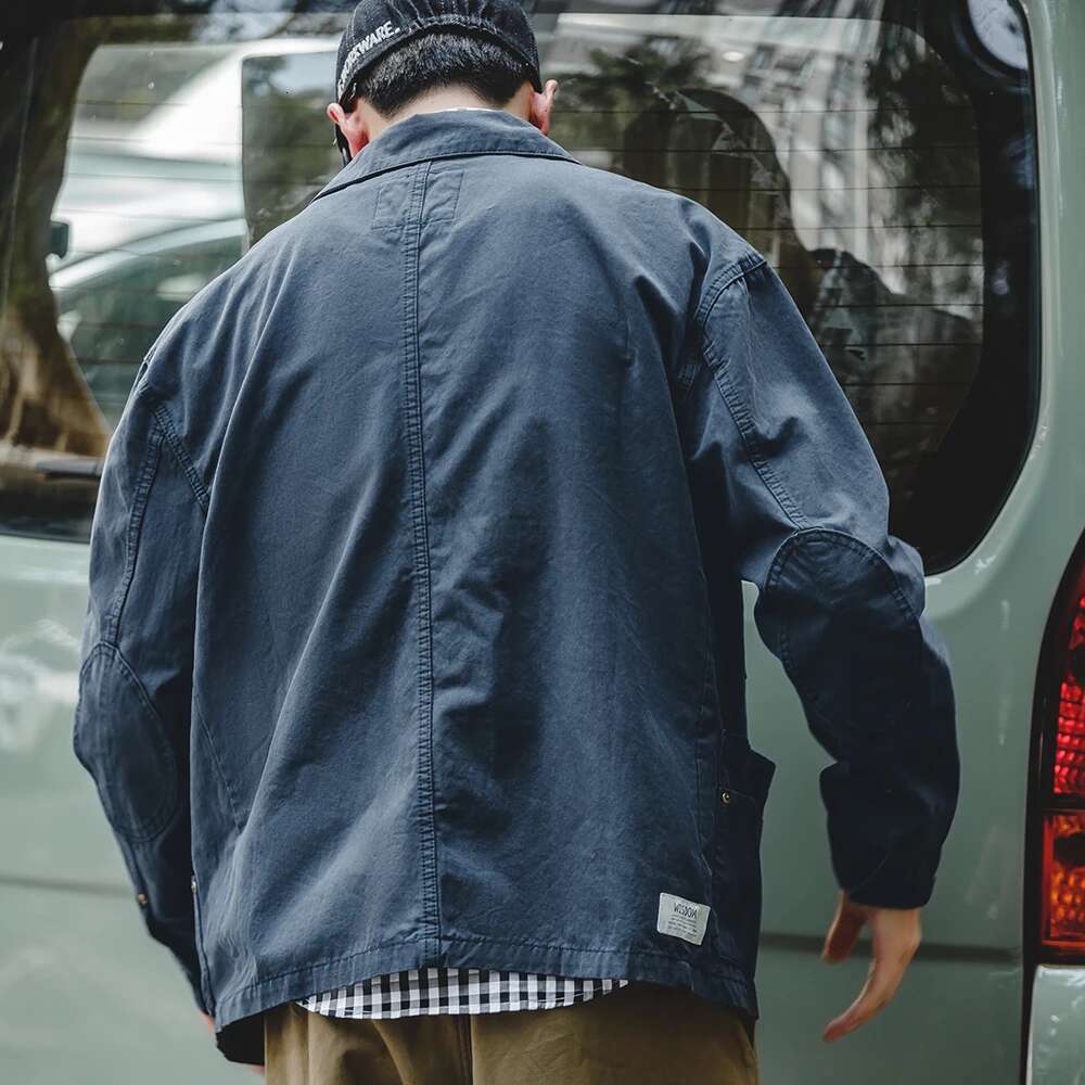 Maden Navy Vintage Men Turn-Down Collar Hunting Tops Multi-Pocket Coat Men's Spring And Autumn Workwear Jacket 250524