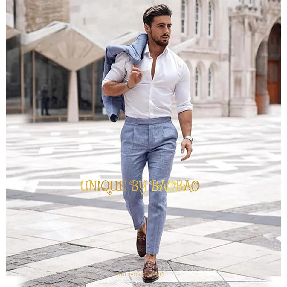 Summer Mens Linen Suit 2 Pieces JacketPants Slim Fit Wedding Groomsmen Banquet Dating Cocktail Prom Party Custom Tuxedo 250516