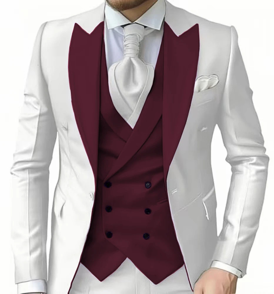 mens suit with peak lapel for wedding Elegant man suit Customized on demand 3 pieces Blazer Vest And Pants set Graduation party 250516