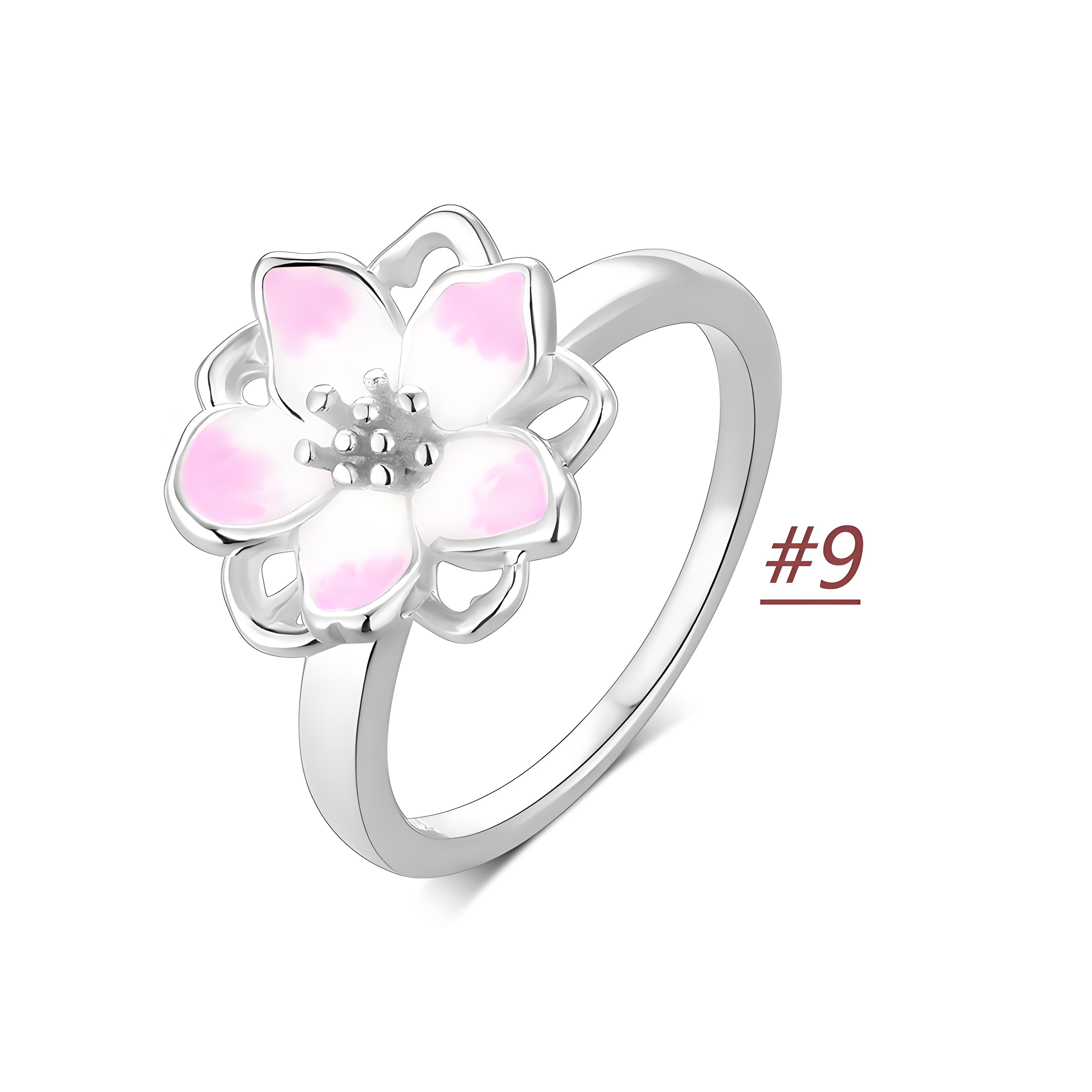 FewDook 2025 New Original Desgin Blue Cherry Blossom Dangle Charm & Rings Set Fit Pan Charms Bracelet Necklace DIY Women Summer Vintage Fine Jewelry G