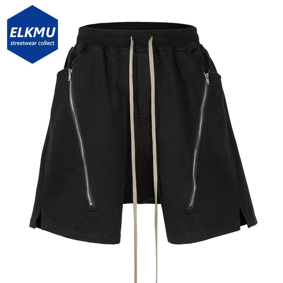 2024 Summer Men Hip Hop Shorts Double Zipper Streetwear Fashion Black Short Pants