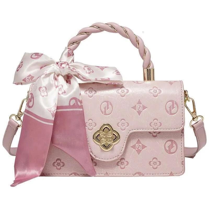 Free shipping 2025 new single shoulder crossbody bag handbag bow girl heart summer daily commute everything pink belt adjustable shoulder strap small square bag