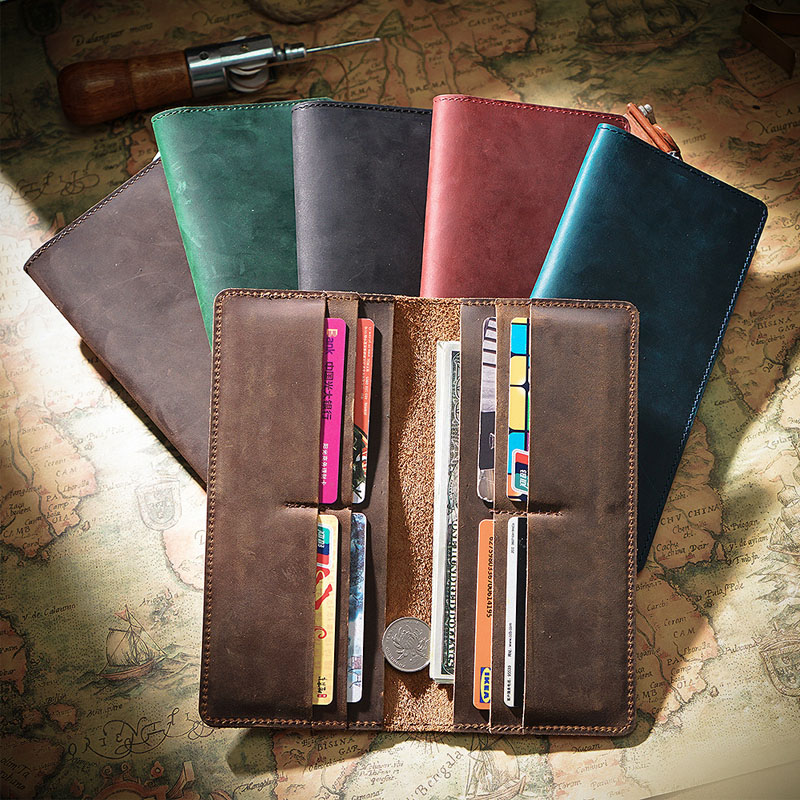 Crazy Horse Leather First Layer Cowhide Men's Womens Hand Long Wallet Card Bag business card holder