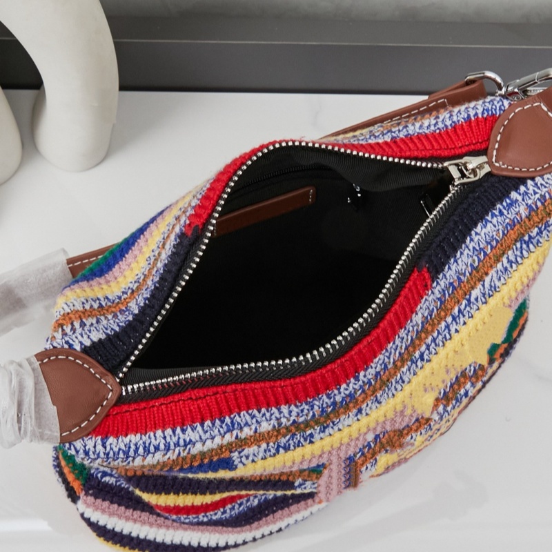 Dainty bags for women designer shoulder bag multicolor rainbow stripes underarm handbag wool thread crochet weaving purse xb226