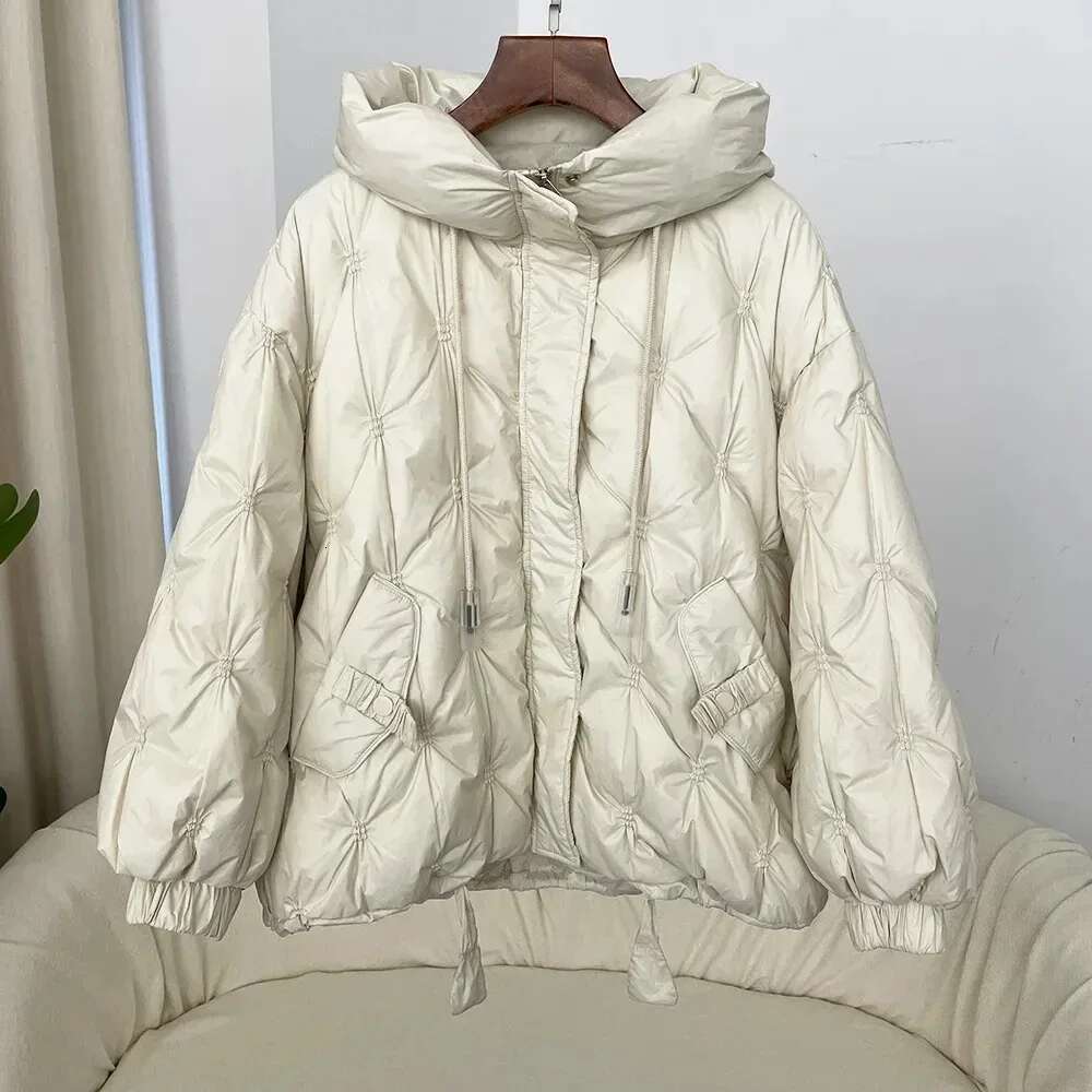 2024 Autumn Winter Korean Style Loose Warm Hooded Women's Thickened 50% White Duck Down Jacket Coat