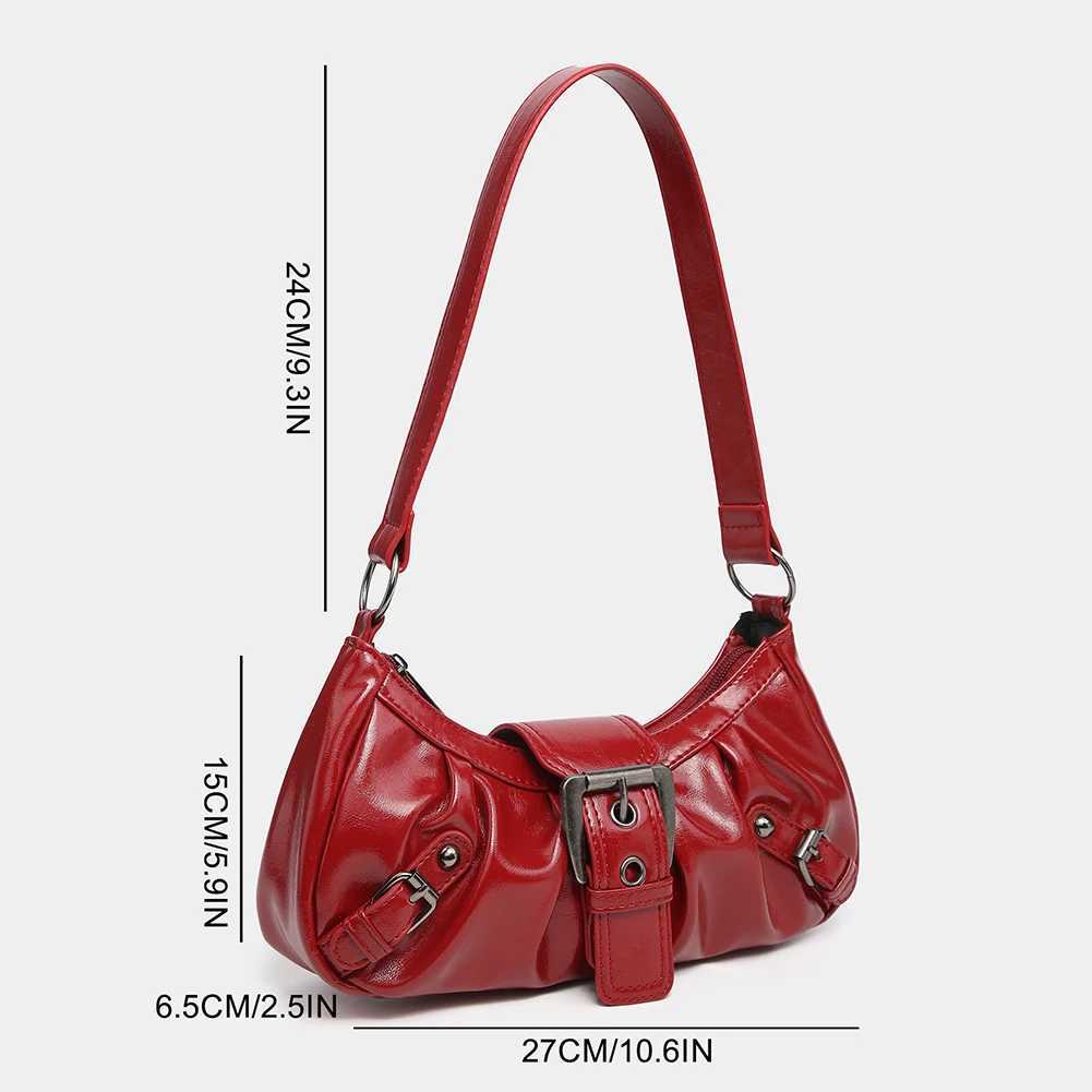 Womens Pleated Hobo Red Shoulder Bag for Women PU Leather Clutch Handbag Purse Y2K Bag for Girls Chic Luxury Designer HandbagsW250521