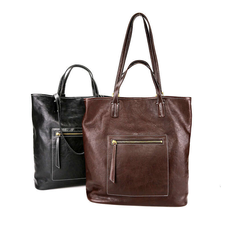 Tote Bag Head Layer Cowhide Vegetable Tanned Genuine Leather Women Autumn Winter New Single Shoulder Crossbody Handbag Commuting Large Capacity Tote B