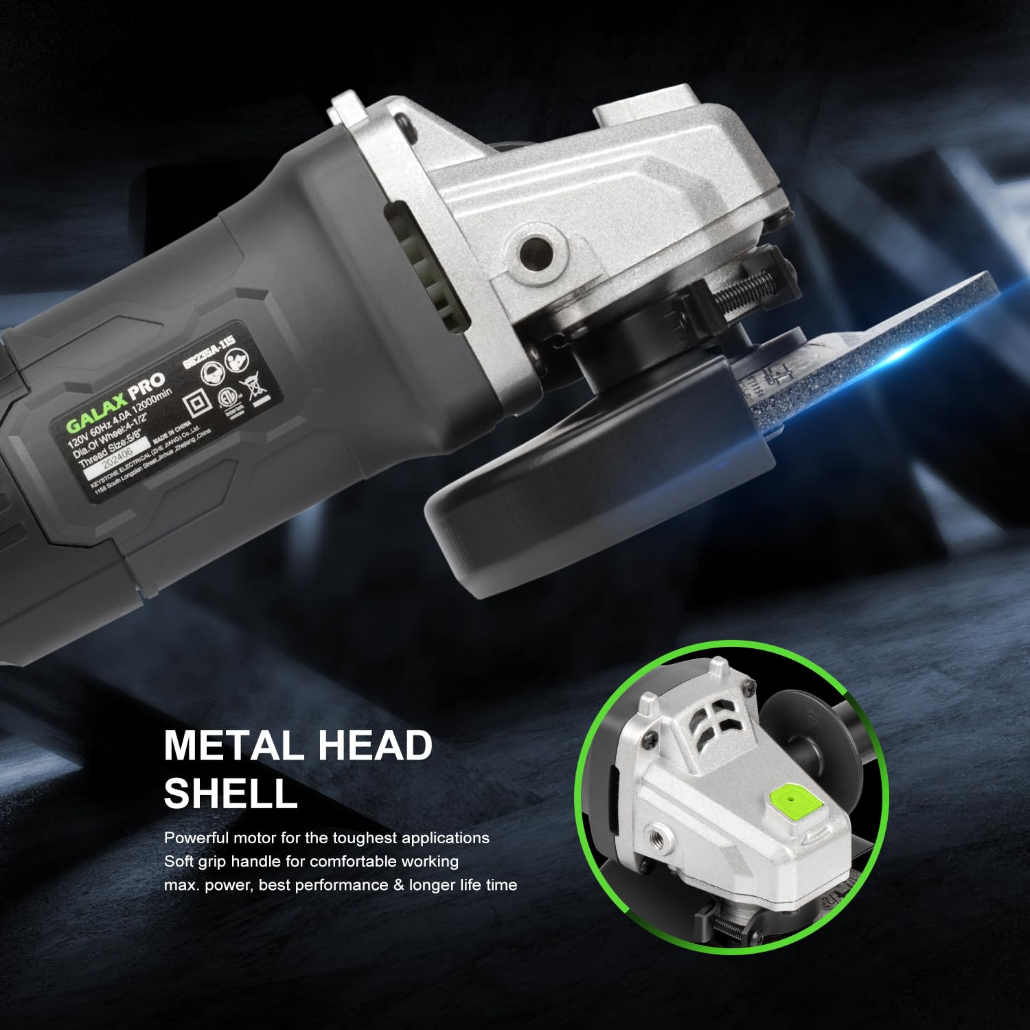 GALAX PRO Electric Angle Grinder Equipped with 4.0 Amps Motor with 4-1/2 inch Corded Angle Grinder 12000RPM with Cutting Grinding Wheels Flap Disc and