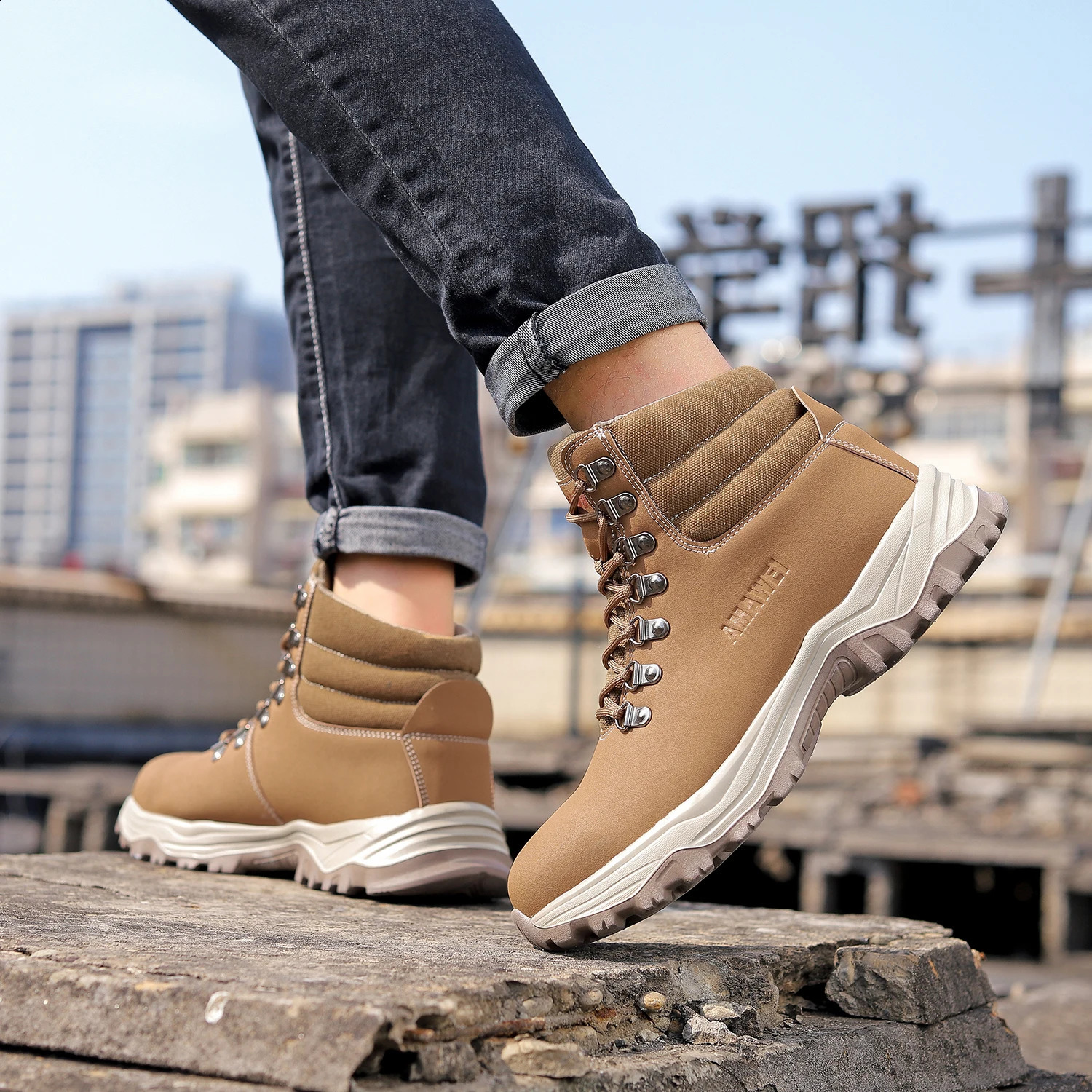 Waterproof Safety Shoes With Steel Toe Cap Work Sneakers Men Work Shoes Puncture-Proof Work Safety Boots Brown Safety Footwear 250516