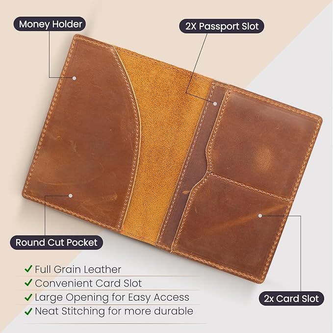 New Arrivals Genuine Crazy Horse Leather Passport Cover Solid Credit ID Card Case Holder Business Unisex Travel Wallet