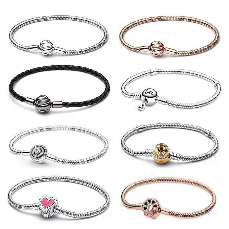 Bangle Bracelet Sterling Silver Jewelry 925 Bracelet Designer 2025 Snake Bone Chain for Women Spiders Crown Heart Charm Bracelet Size 16-21cm Bracelet Silver Gifts
