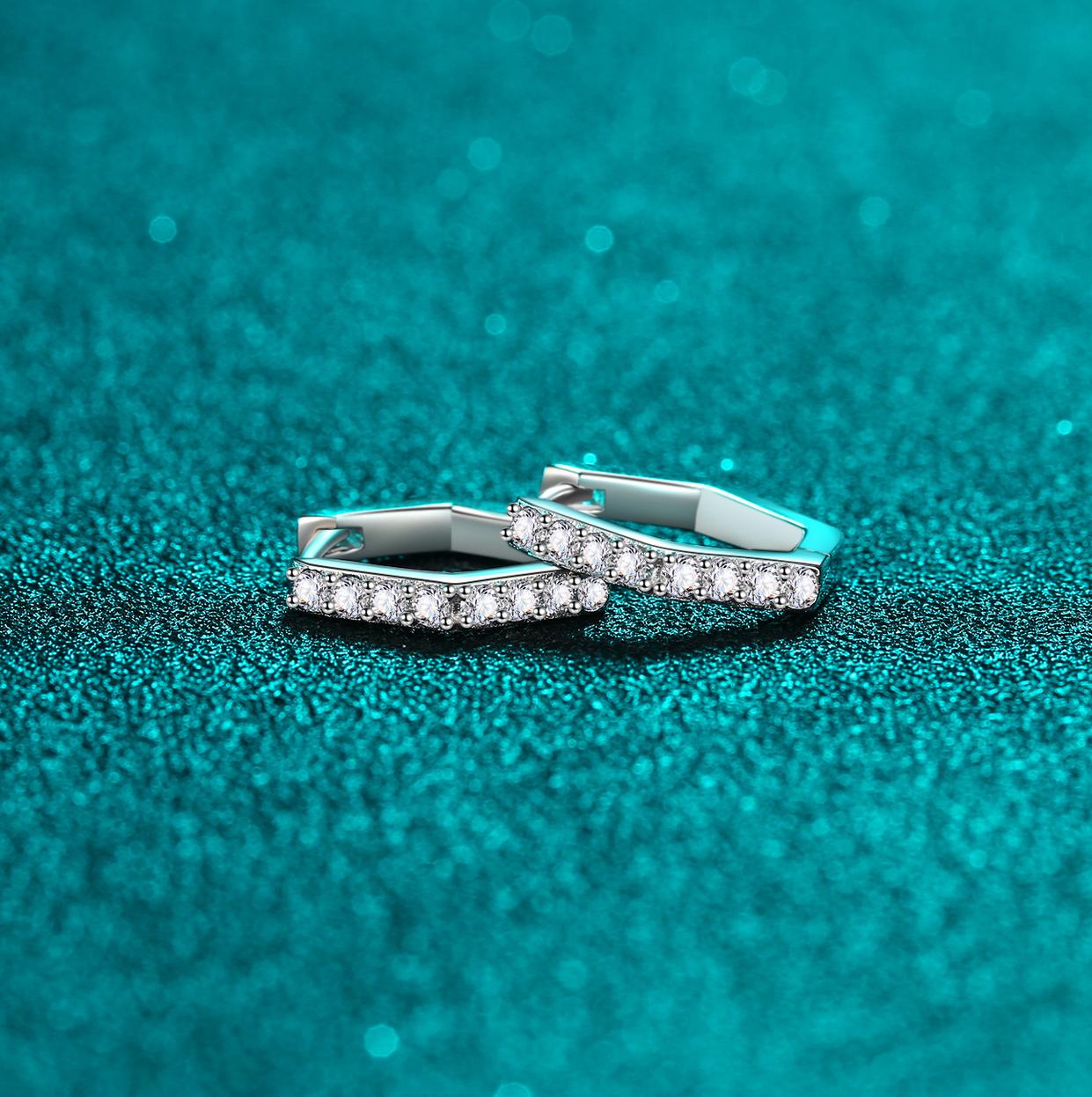 S925 Silver Hexagonal Moissanite Earrings with Simple Diamond Pave for Women | Elegant Minimalist Studs for Everyday Wear