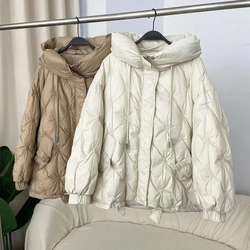 2024 Autumn Winter Korean Style Loose Warm Hooded Women's Thickened 50% White Duck Down Jacket Coat