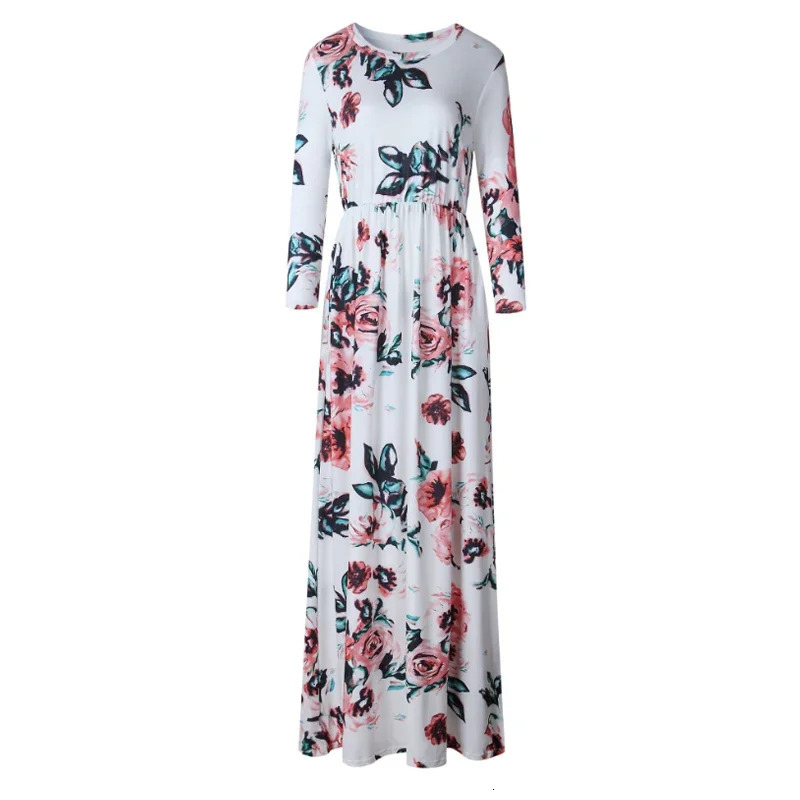 Women Summer Floral Print Maxi Loose White Boho Beach Dress Women Vintage Evening Party Long Dress Vestidos Female Robe 250519